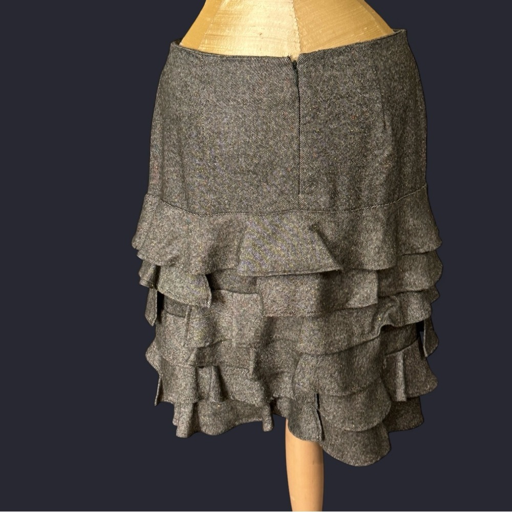 Talbots Tweed Skirt 6P Brown Wool Silk Donegal Fleck Ruffle Knee Length Y2K Work - Picture 4 of 13